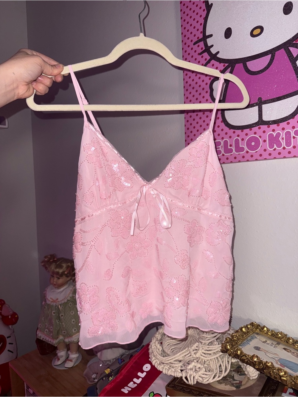 Hello Kitty Light Pink Sequin Floral Camisole Tank
